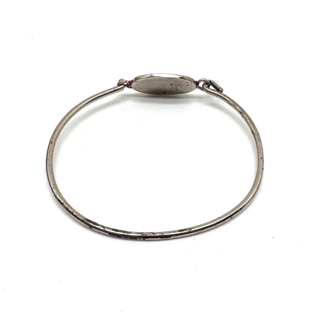 Vintage Alpaca Silver Bangle Bracelet with Mother-of-Pearl Abalone Shell Inlay